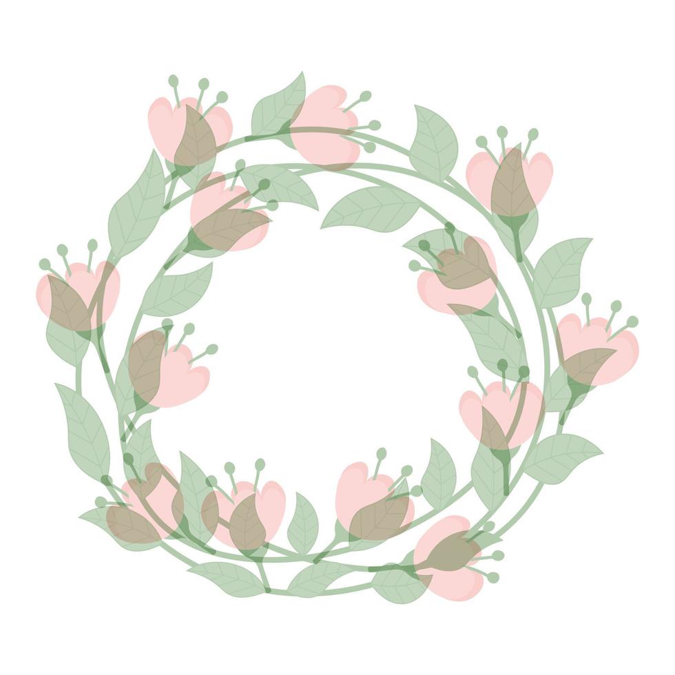 marco floral con flores rosas y hojas aisladas sobre fondo blanco. vector