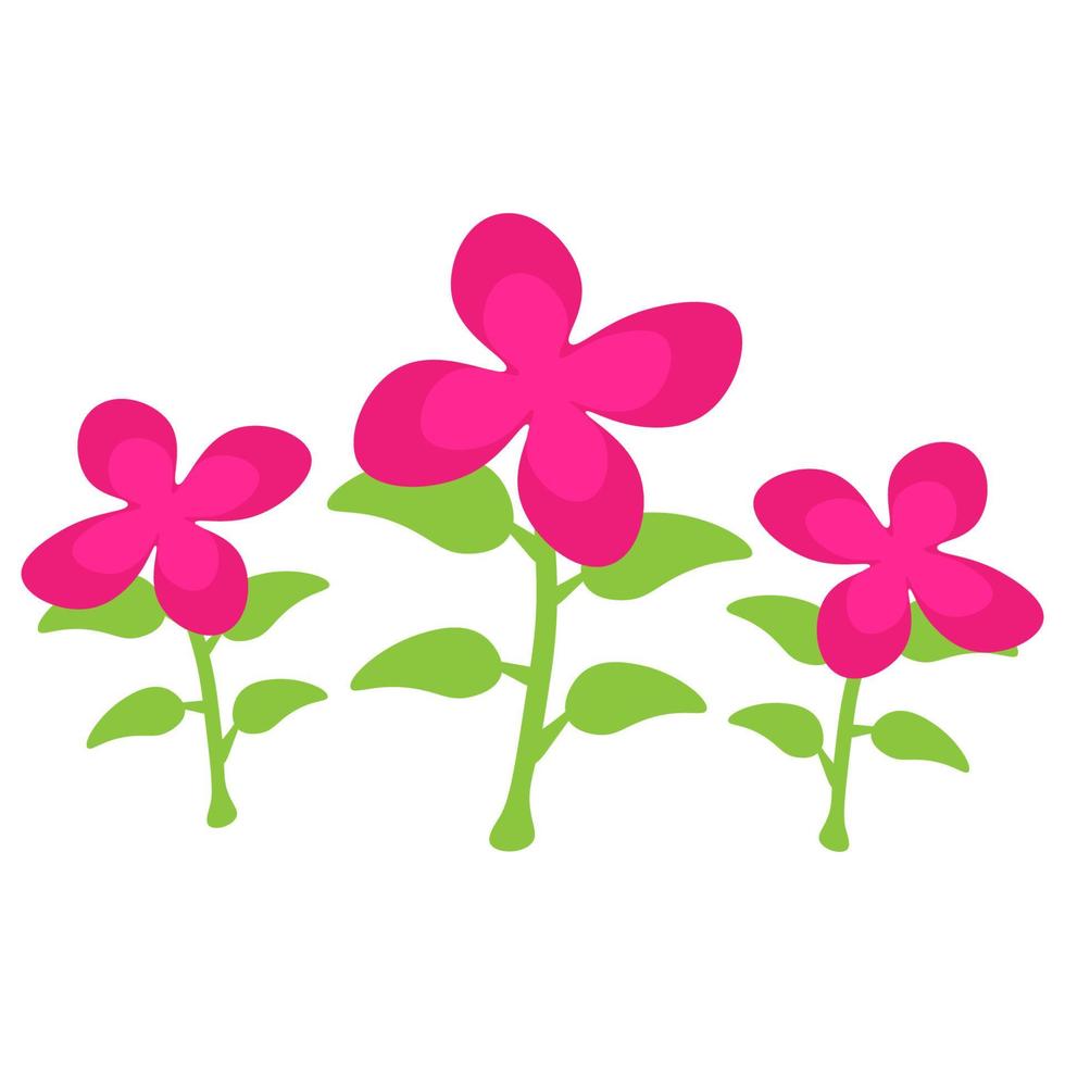 dibujos animados de flores de color rosa en una fila. vector