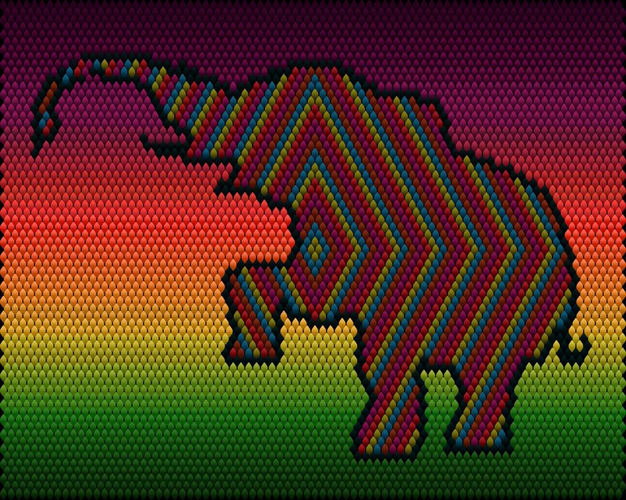 A bright, colorful elephant embroidered on the fabric. vector