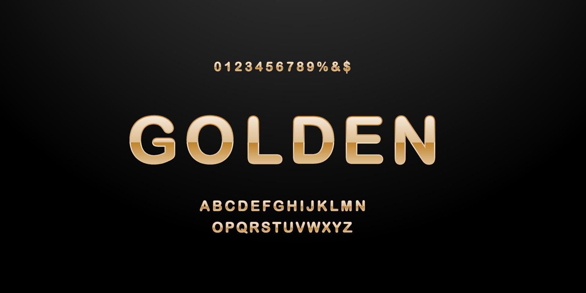 letras y números de fuente de oro tipografía del alfabeto. vector tipo de letra dorada con efecto dorado 3d