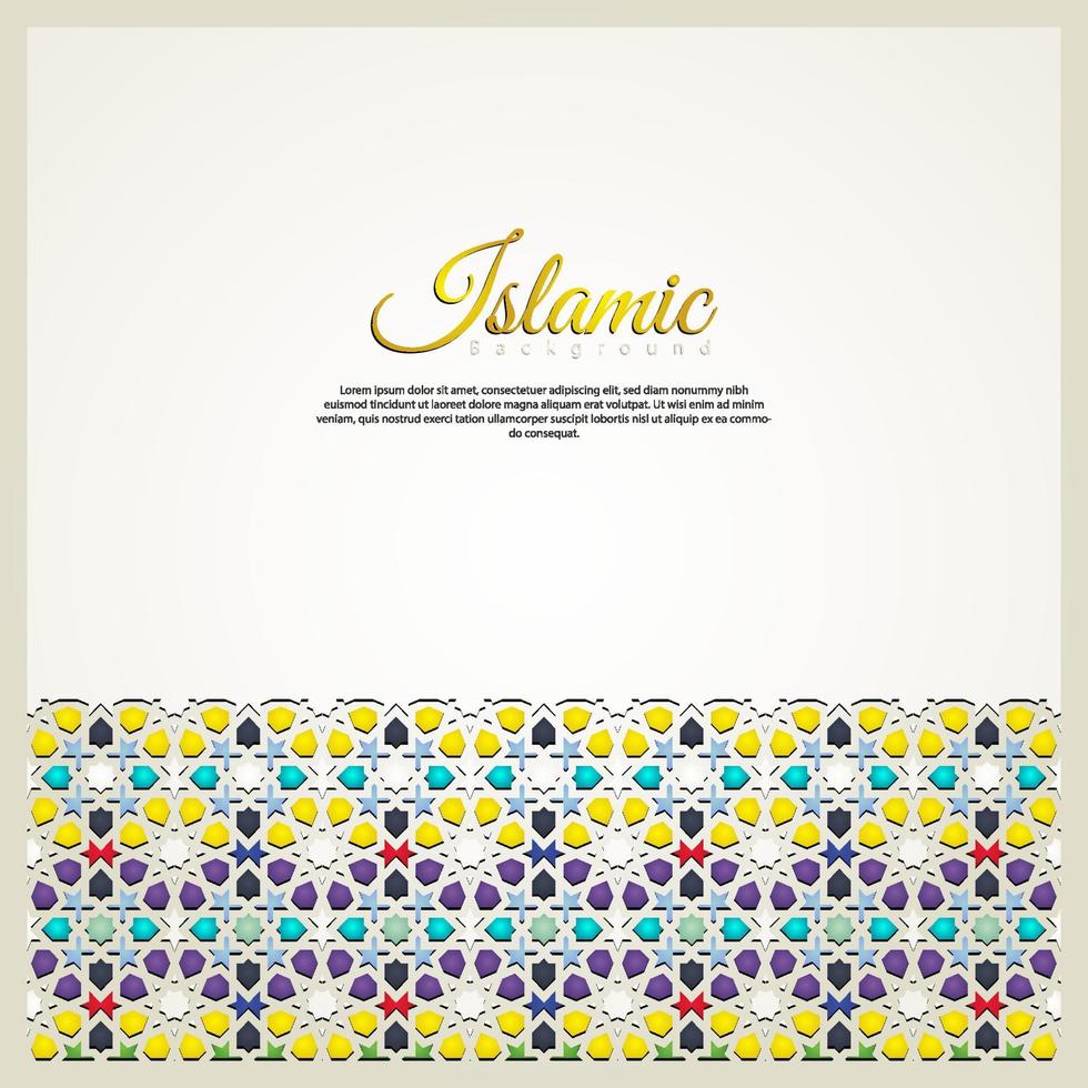 Islamic greeting card banner background with ornamental colorful detail of floral mosaic islamic art ornament vector