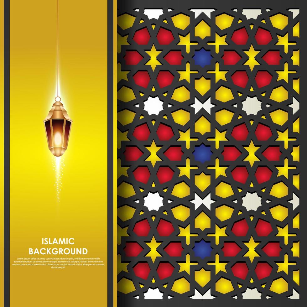 Islamic greeting card banner background with ornamental colorful detail of floral mosaic islamic art ornament vector