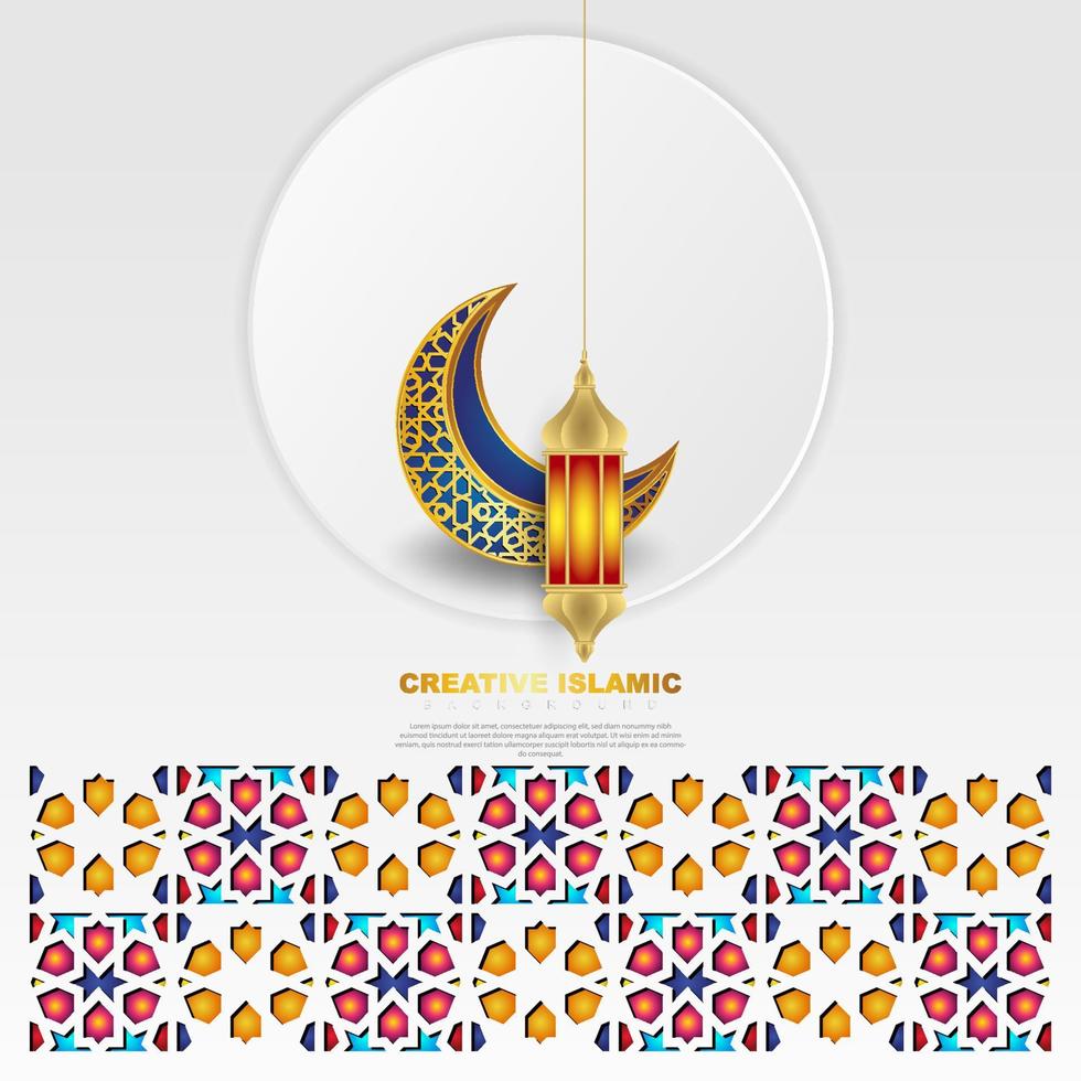 Islamic greeting card banner background with ornamental colorful detail of floral mosaic islamic art ornament vector