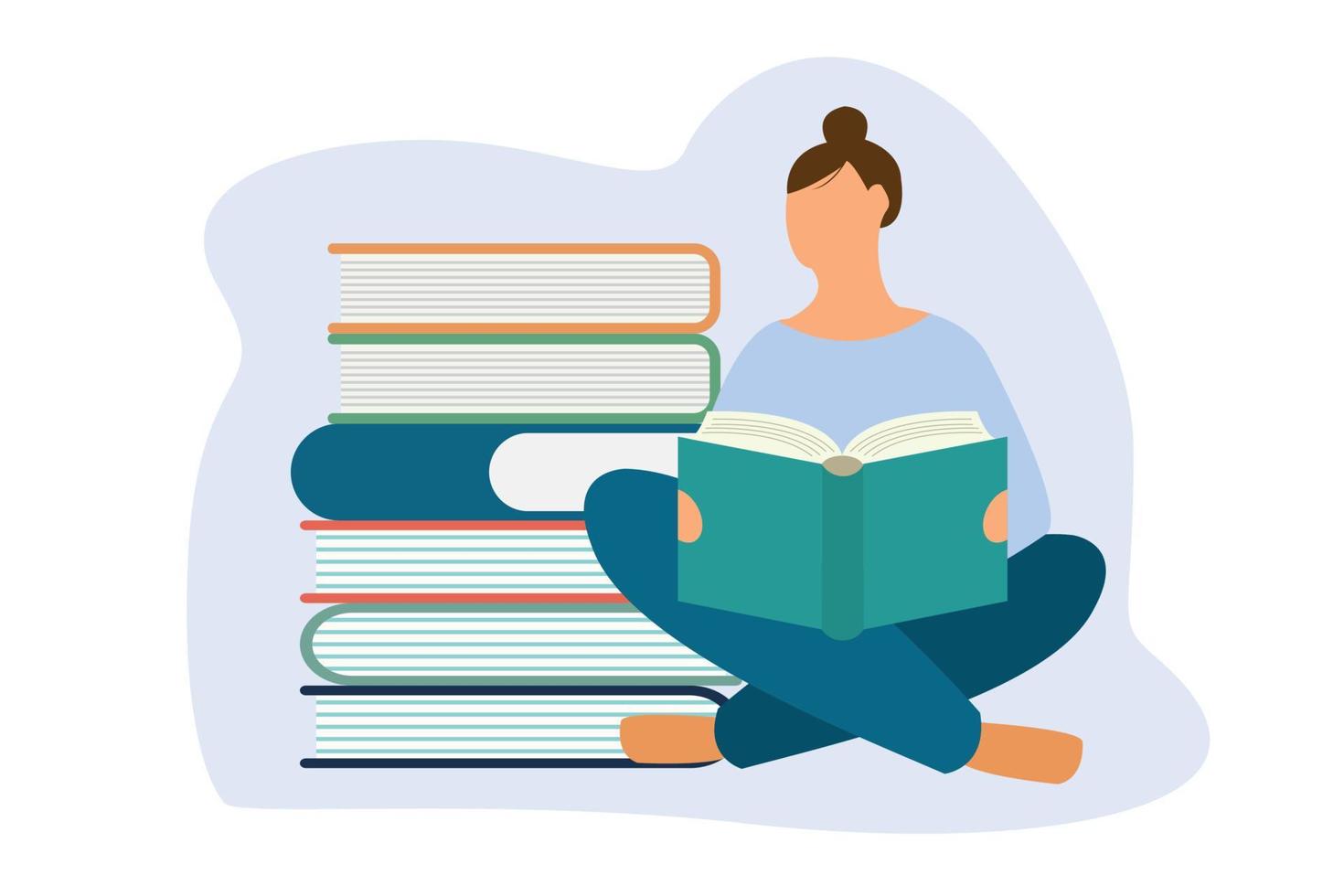 Lady Reading Books illustration vector