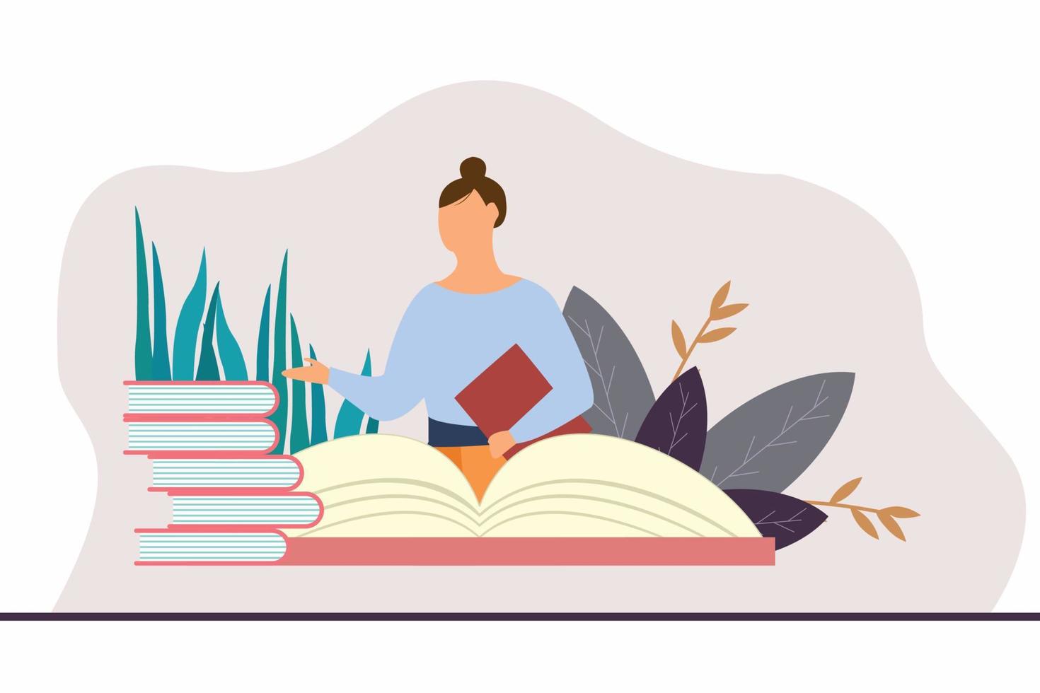 Literary Girl Reading Book Illustration vector