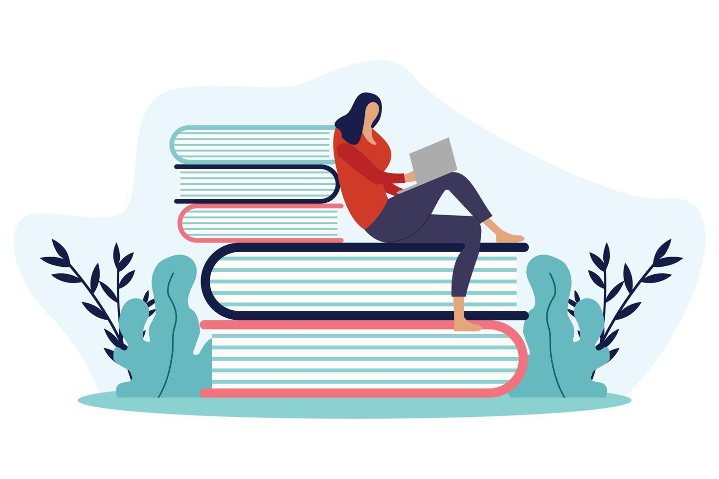 Reading Books Sitting On Books vector