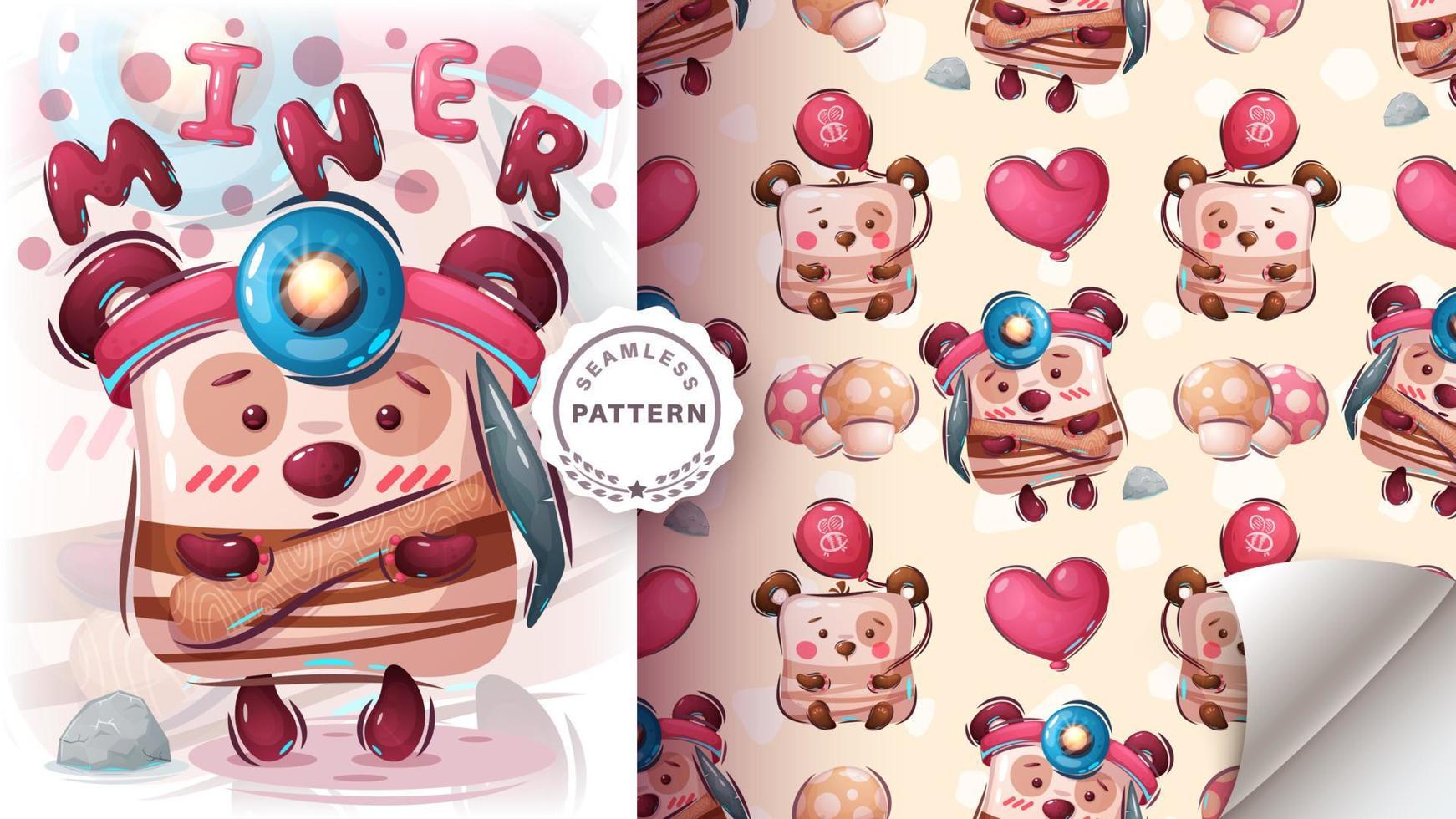 Cartoon character bear hard work - seamless pattern vector