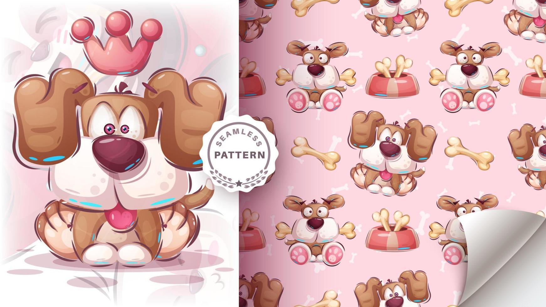 Cartoon character domestic king dog - seamless pattern vector