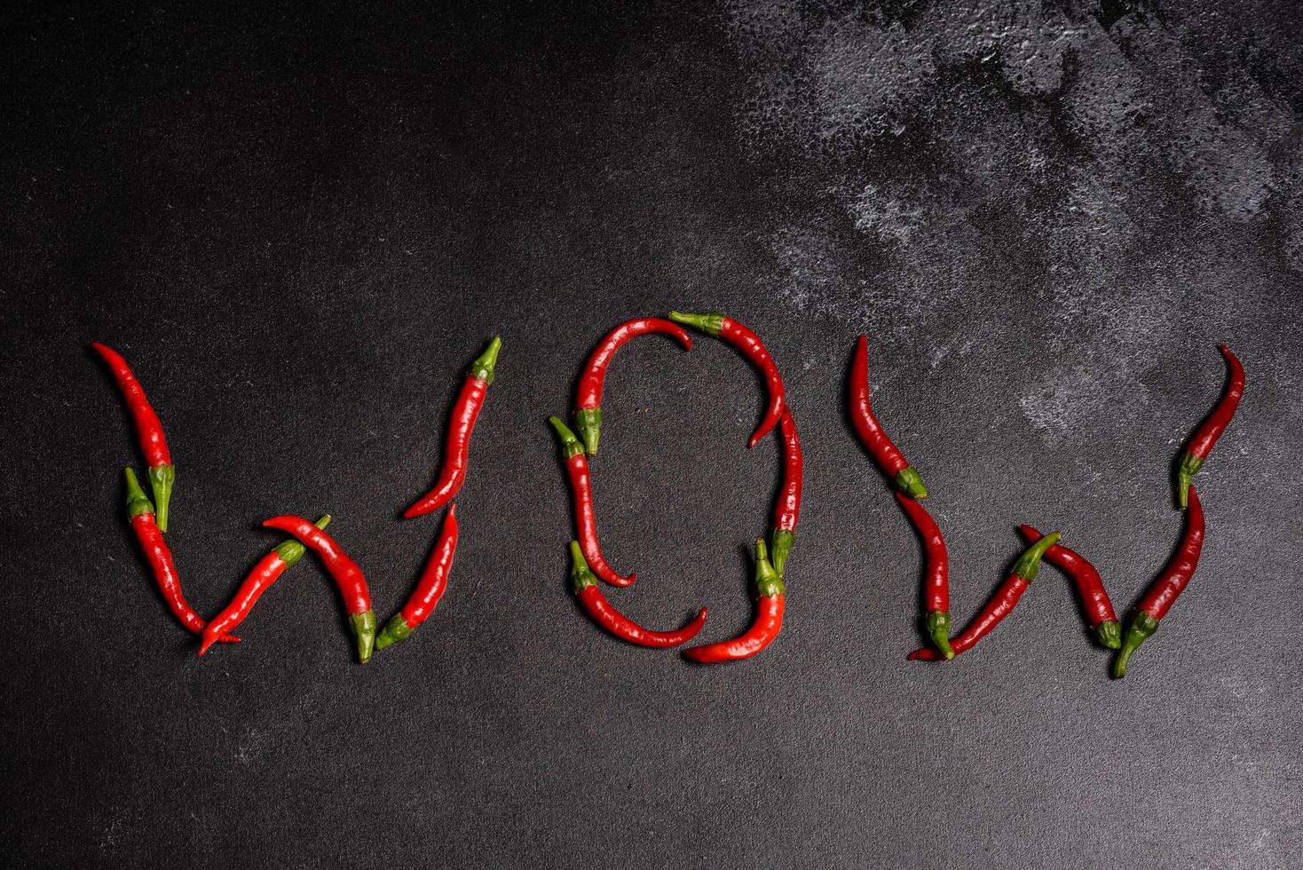 Bright red chilli pepper on a grey concrete background. Spicy food, ingredients photo