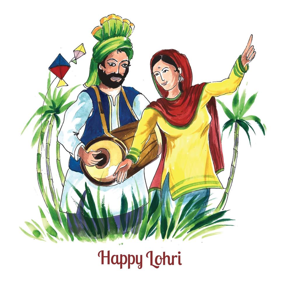 Happy lohri holiday background for punjabi festival card design vector