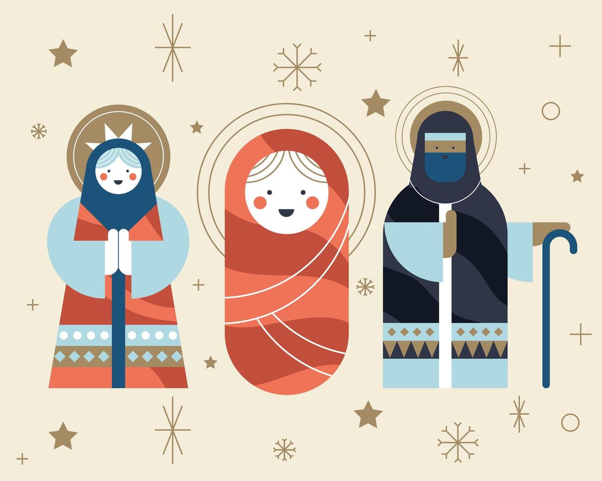 pesebre de la natividad personajes de la familia vector