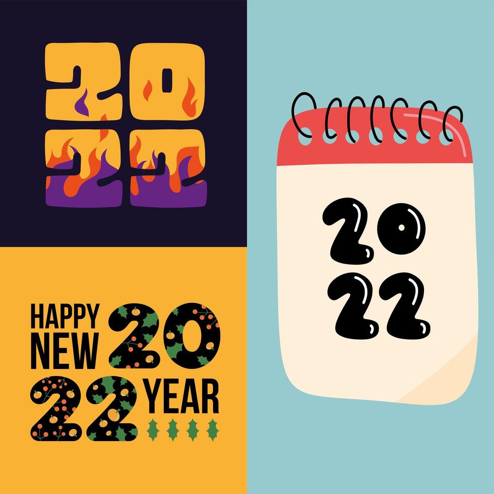 three new year 2022 icons vector