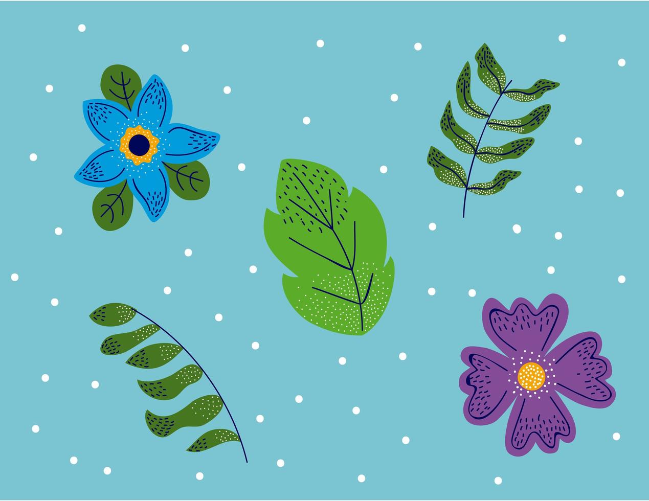 five floral garden icons vector