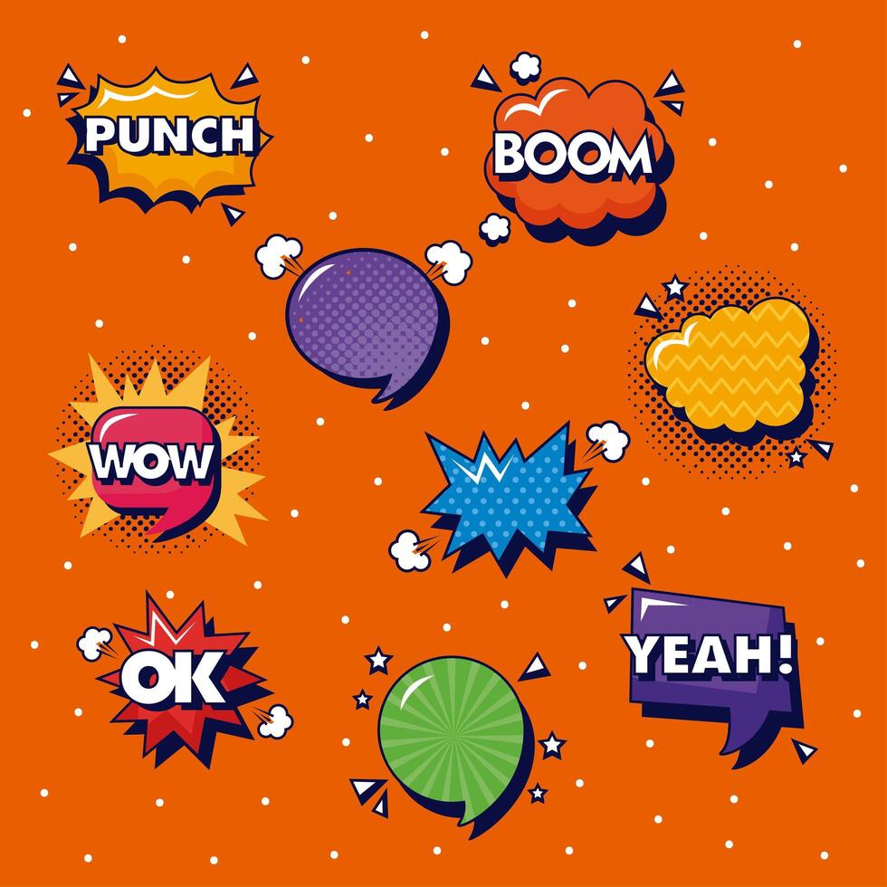 nine pop art expressions vector