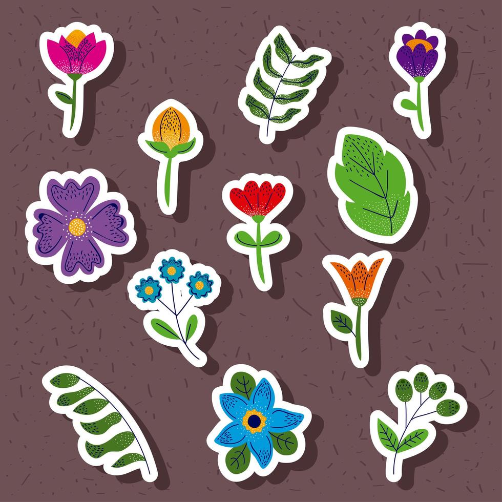 doce iconos de jardín floral vector