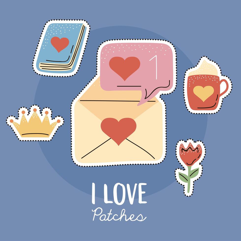 five love patches icons vector