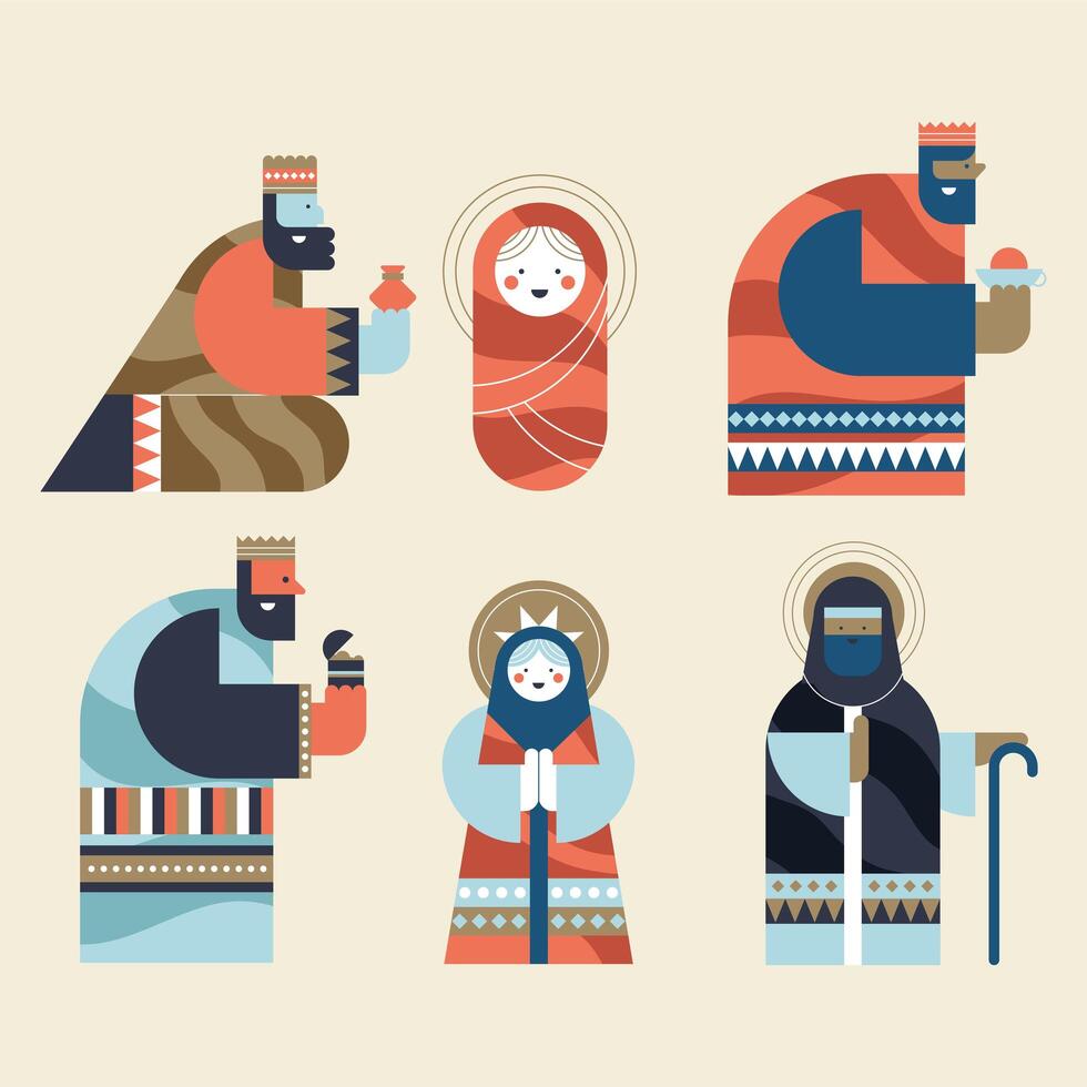 nativity manger six characters vector