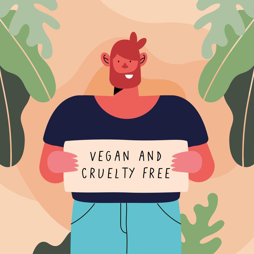 hombre vegano y libre de crueldad vector