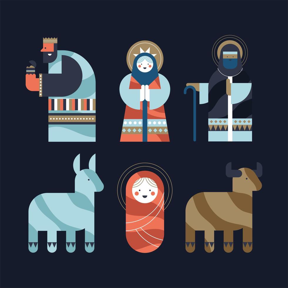 six nativity manger characters vector