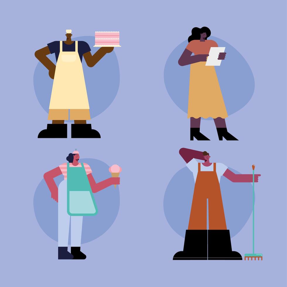 four afro american workers vector