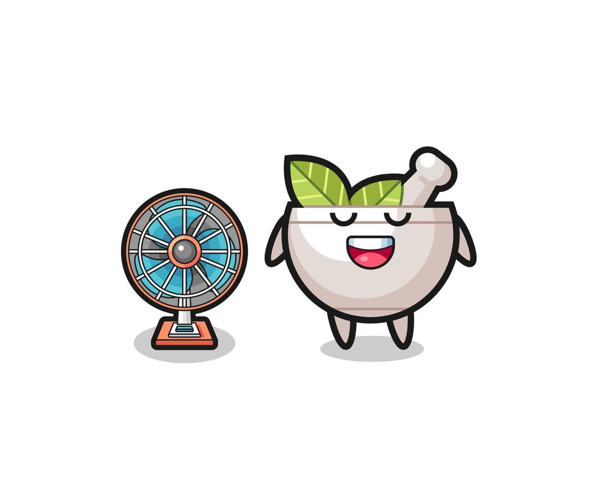 cute herbal bowl is standing in front of the fan vector