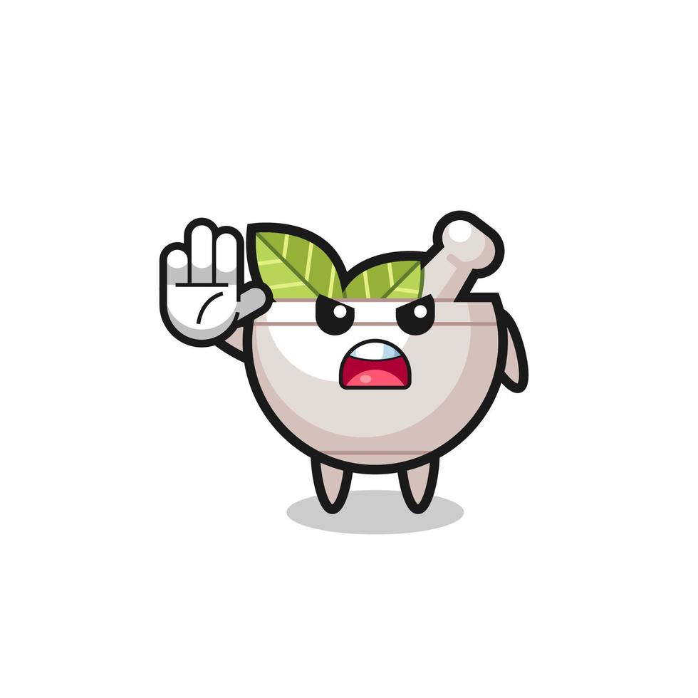 herbal bowl character doing stop gesture vector