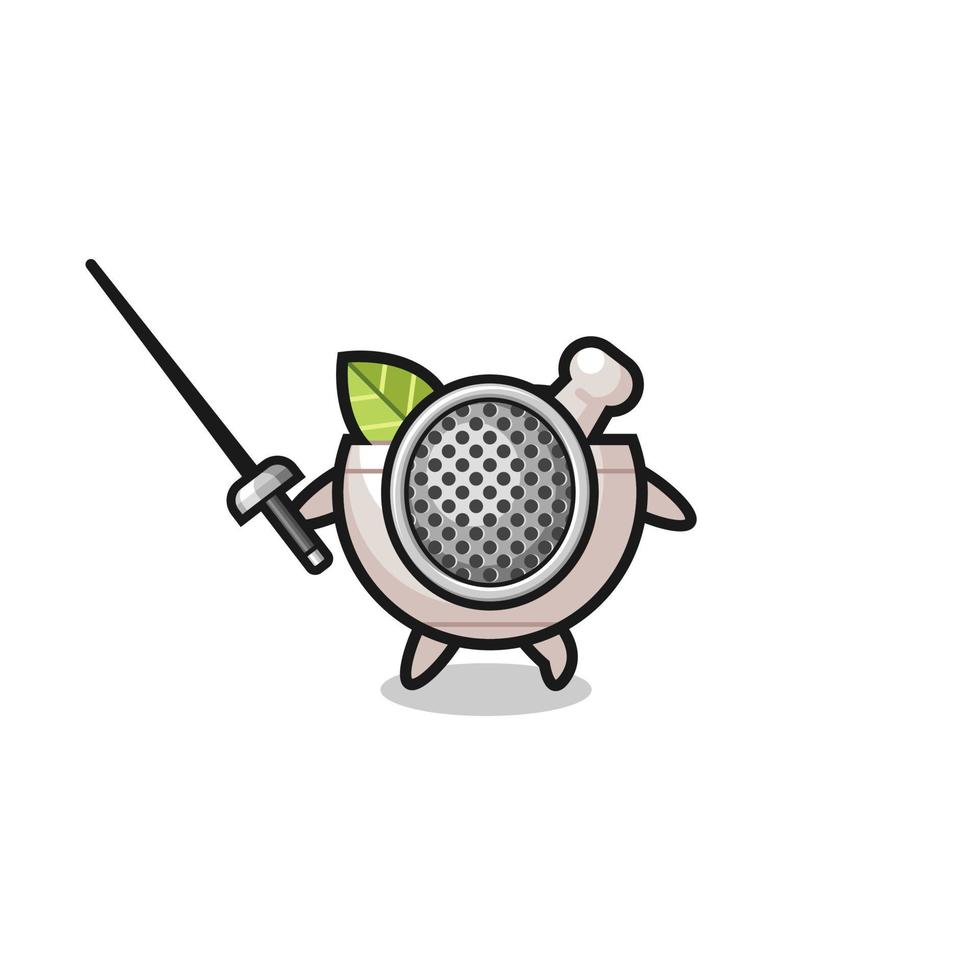 herbal bowl earth cartoon as fencer mascot vector