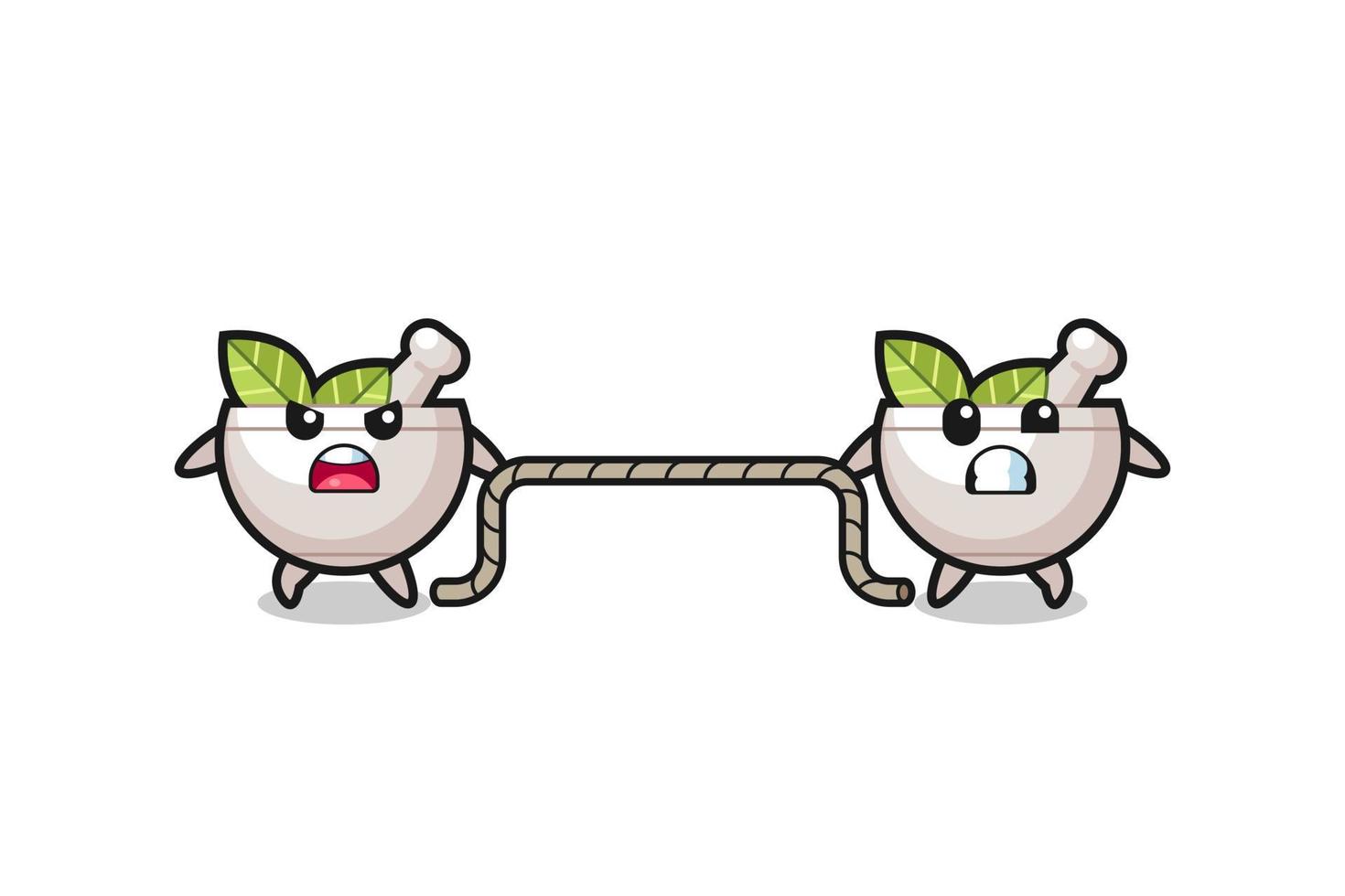 cute herbal bowl character is playing tug of war game vector