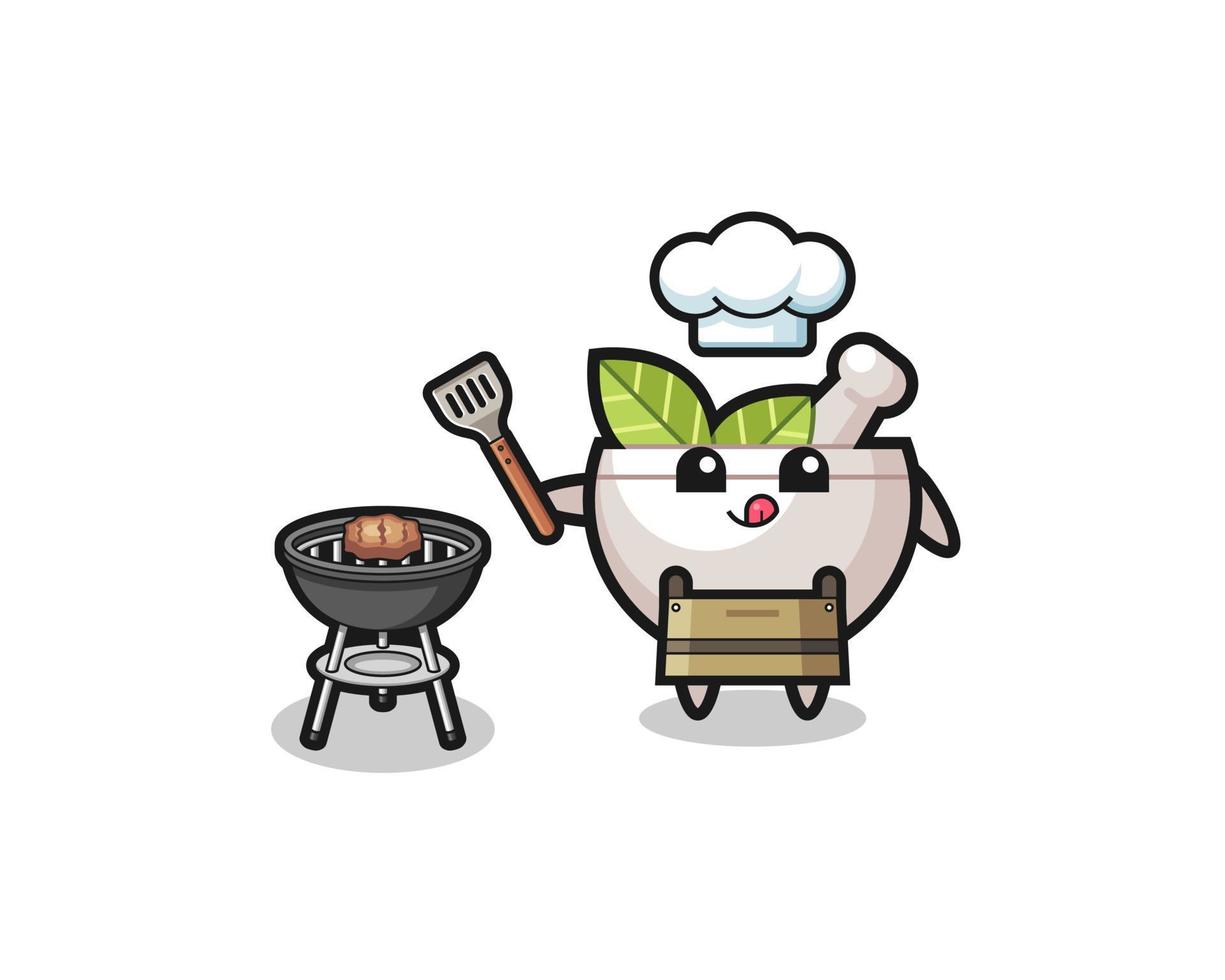 herbal bowl barbeque chef with a grill vector