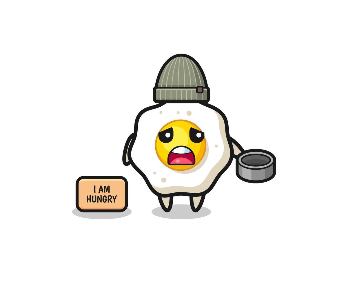 cute fried egg beggar cartoon character vector