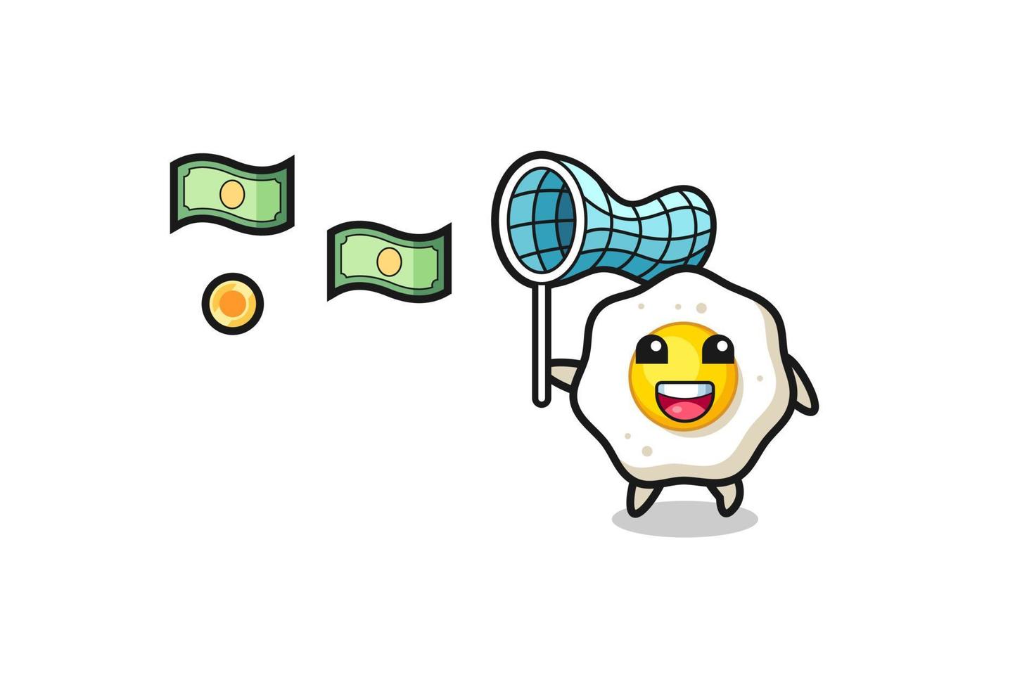illustration of the fried egg catching flying money vector