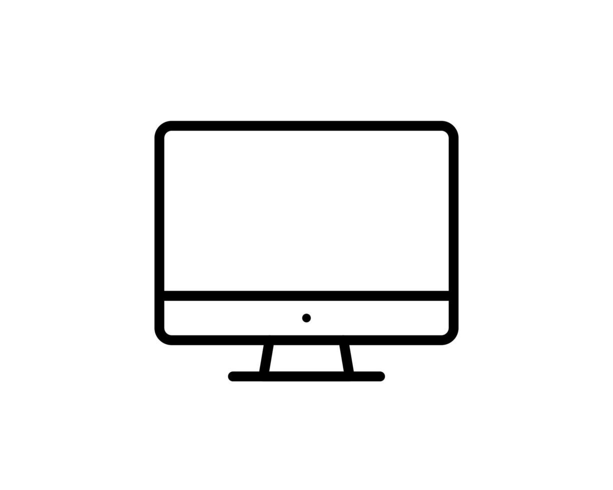 computadora de escritorio, icono de línea de monitor, signo de vector de contorno, pictograma de estilo lineal aislado en blanco. símbolo, ilustración del logotipo. trazo editable. pixel perfecto