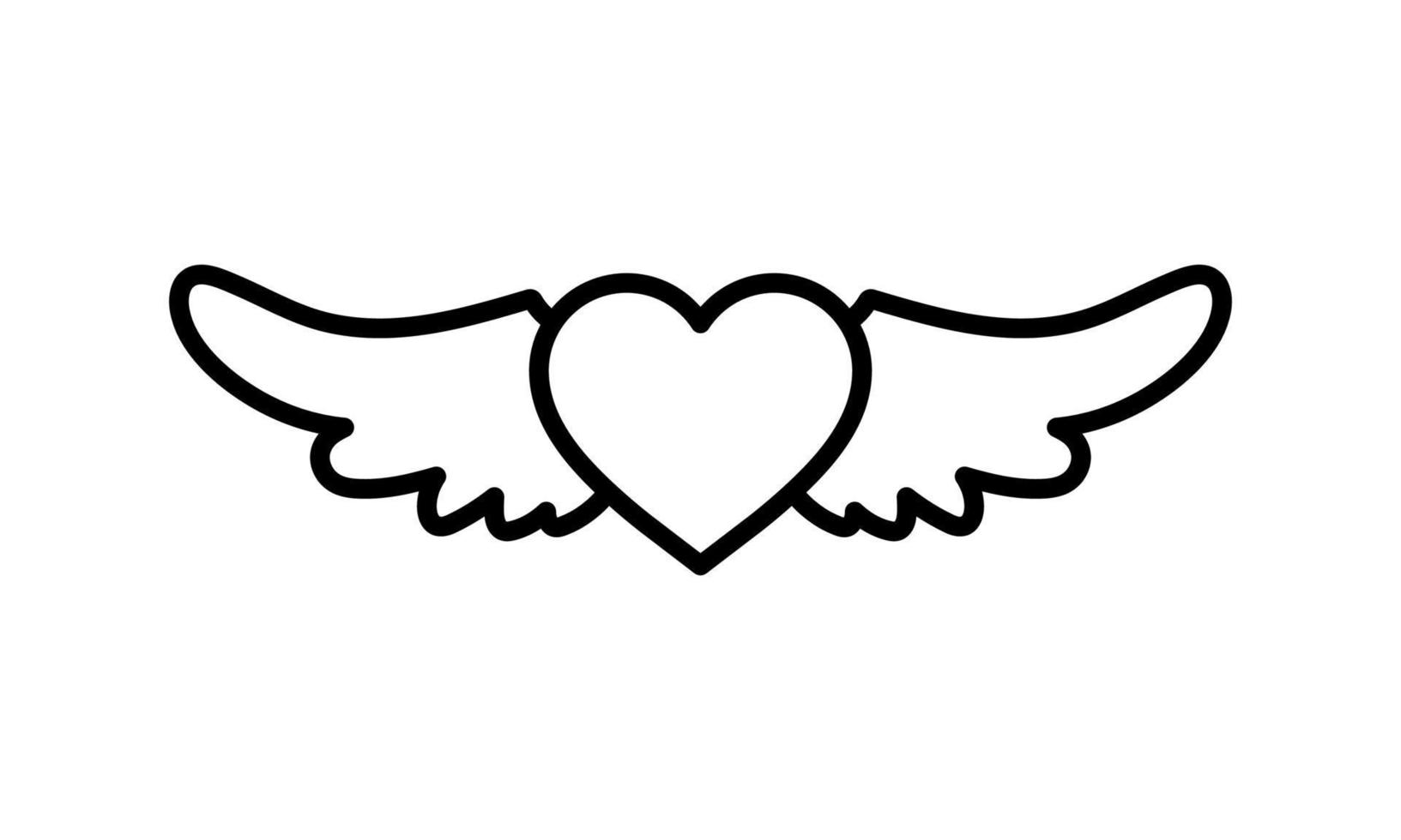 Icono de línea de alas de ángel de corazón, signo de vector de contorno, pictograma de estilo lineal aislado en blanco. símbolo de amor, ilustración del logo. trazo editable