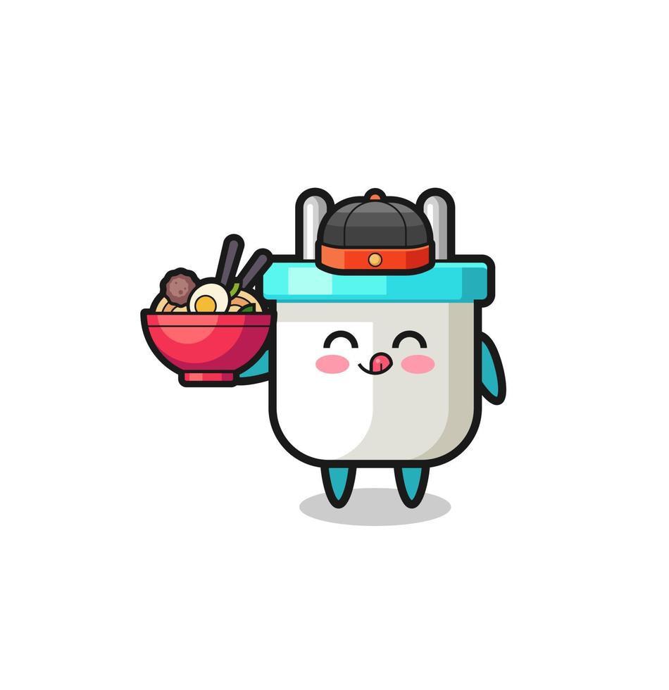 electric plug as Chinese chef mascot holding a noodle bowl vector