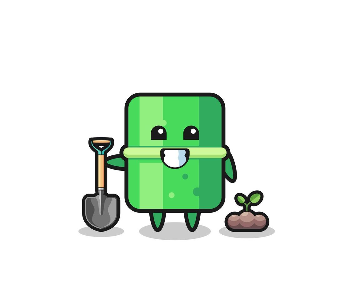 cute bamboo cartoon is planting a tree seed vector