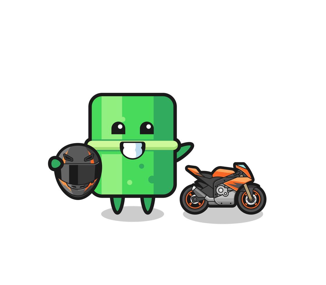 cute bamboo cartoon as a motorcycle racer vector