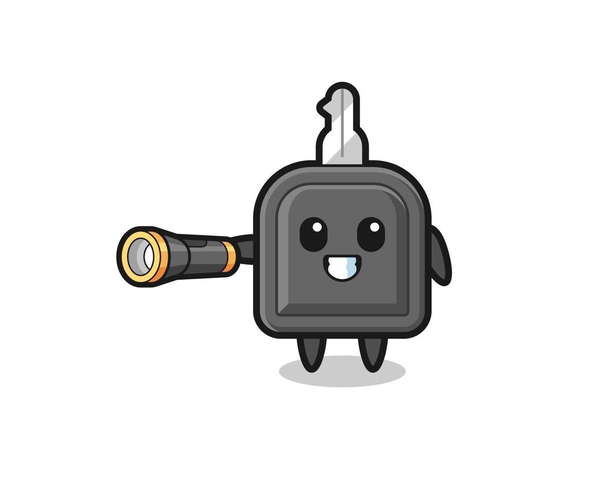 car key mascot holding flashlight vector
