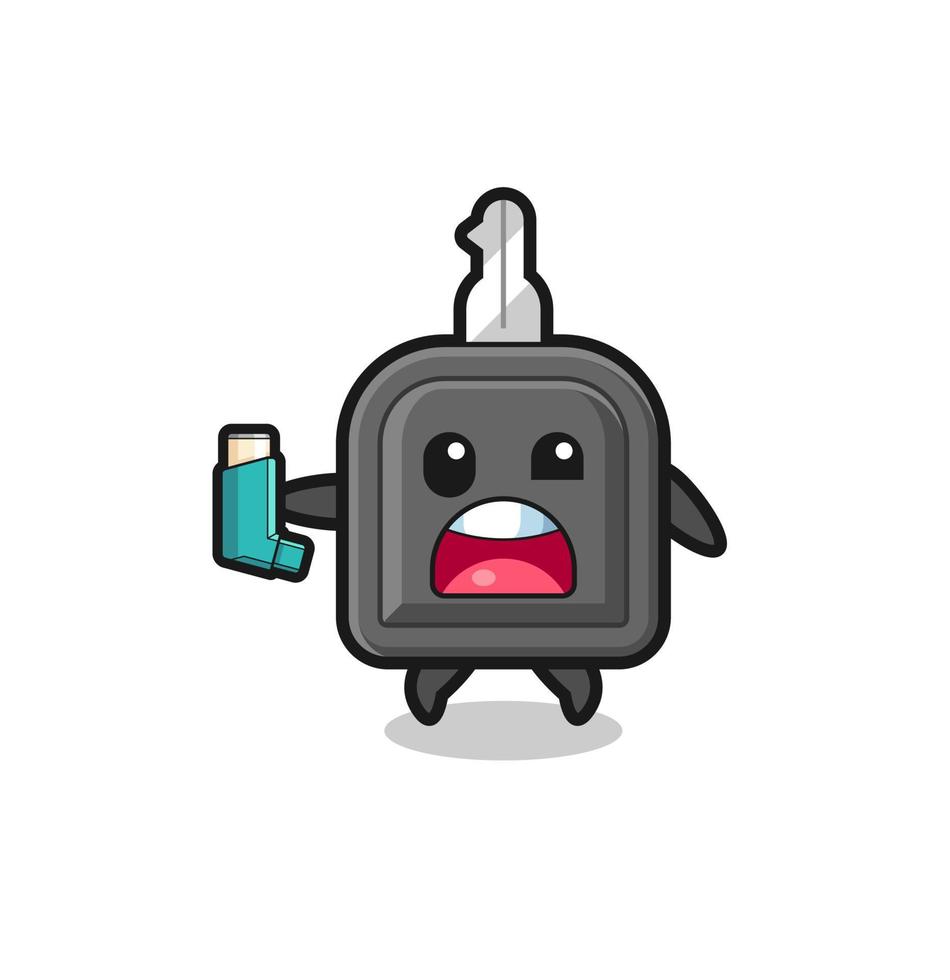 car key mascot having asthma while holding the inhaler vector