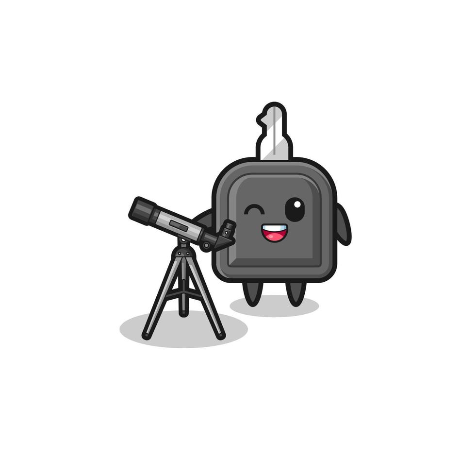 car key astronomer mascot with a modern telescope vector