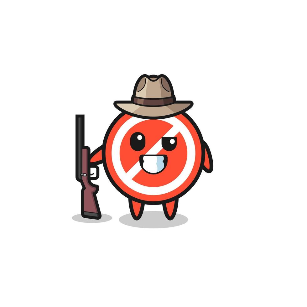 stop sign hunter mascot holding a gun vector