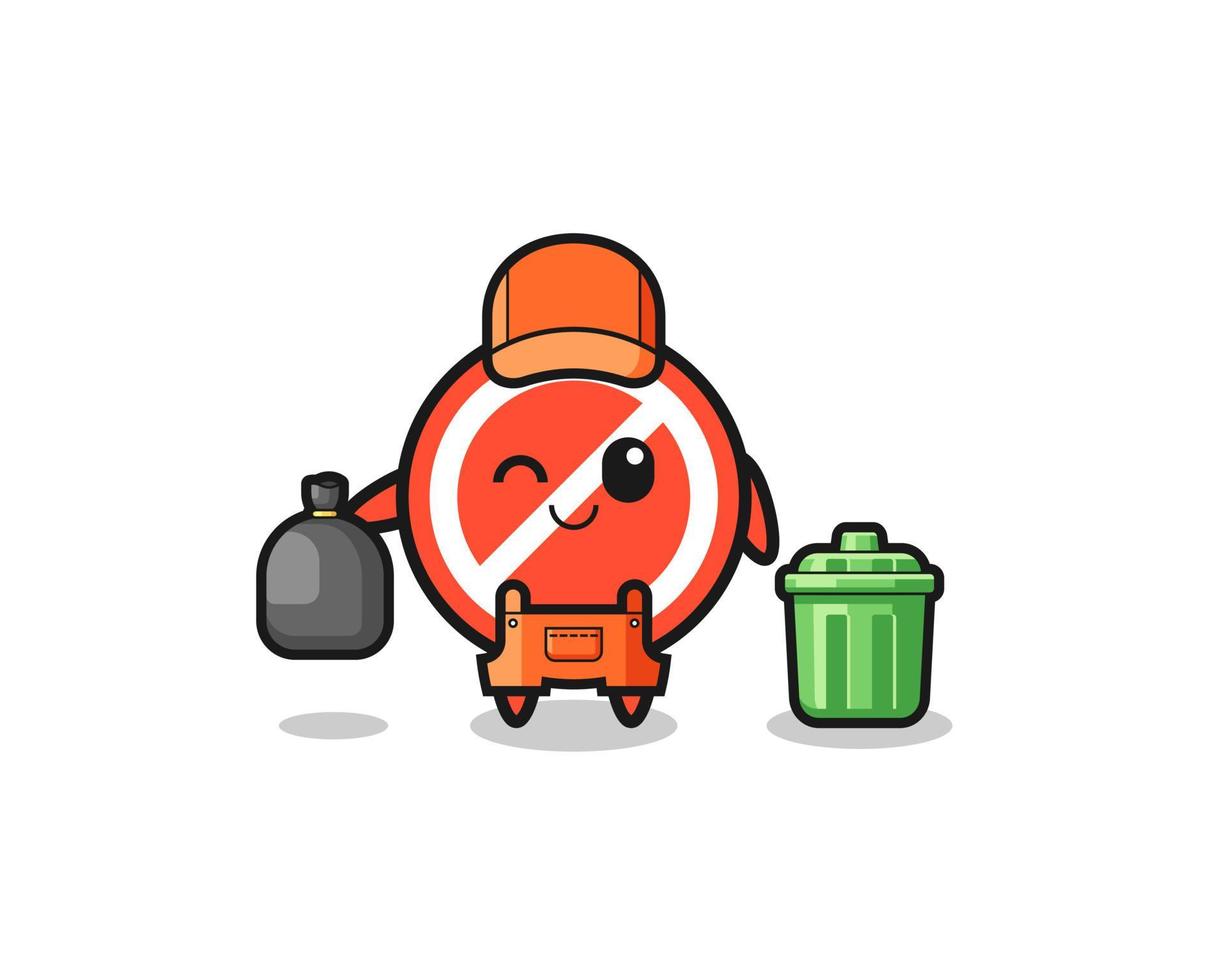 the mascot of cute stop sign as garbage collector vector