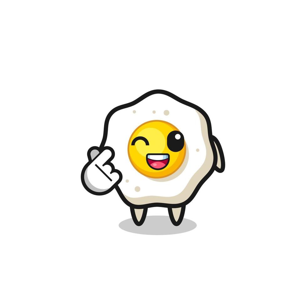 fried egg character doing Korean finger heart vector