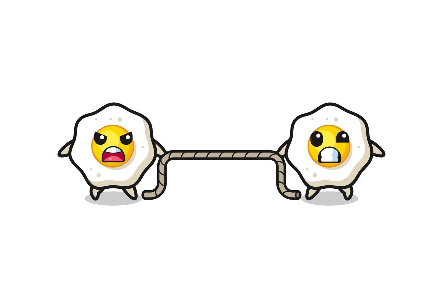 cute fried egg character is playing tug of war game vector