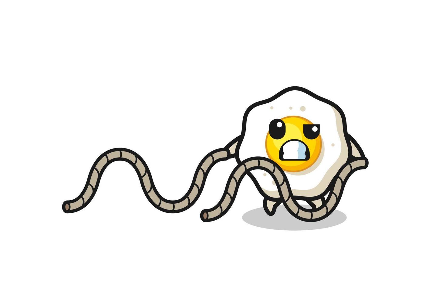 illustration of fried egg doing battle rope workout vector