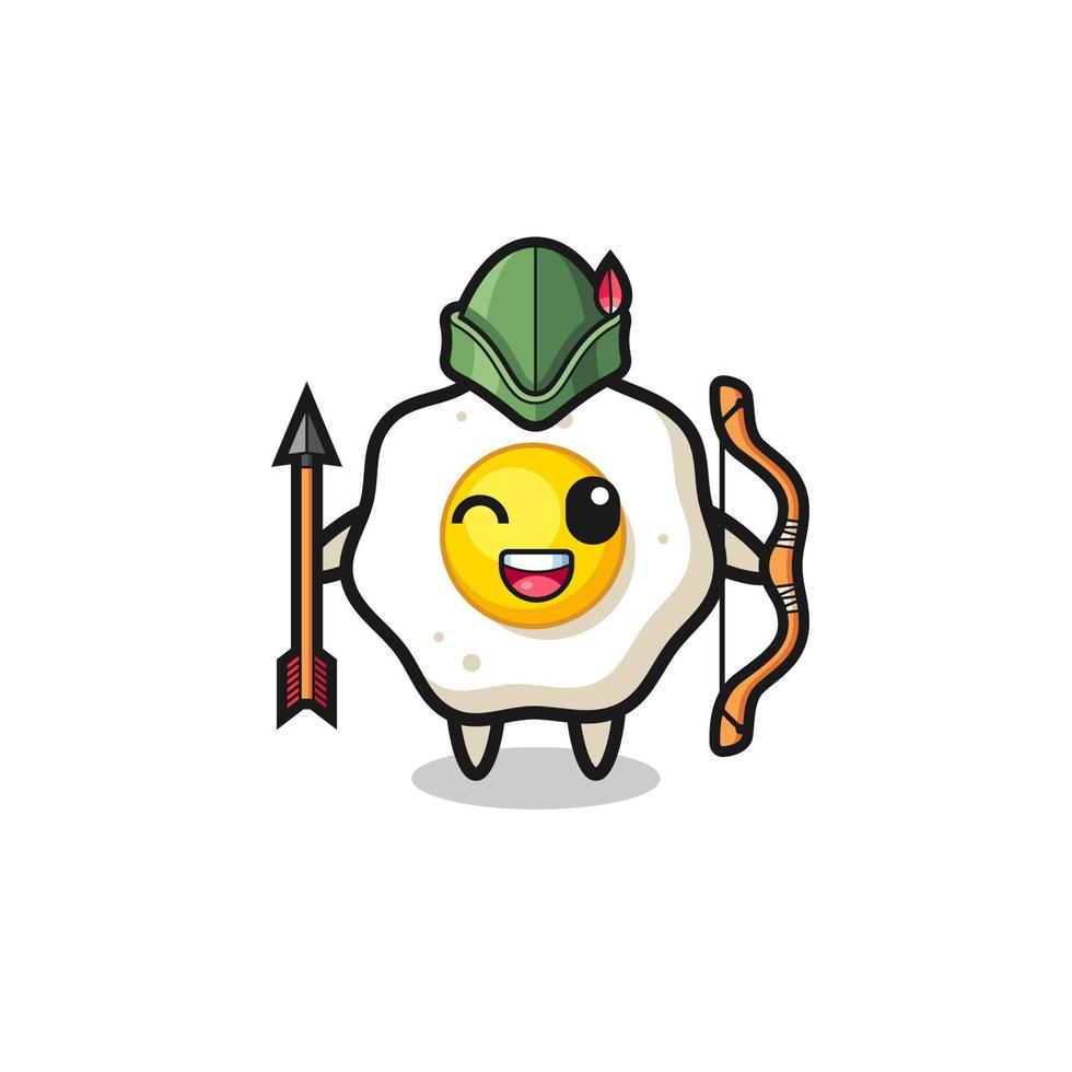 fried egg cartoon as medieval archer mascot vector