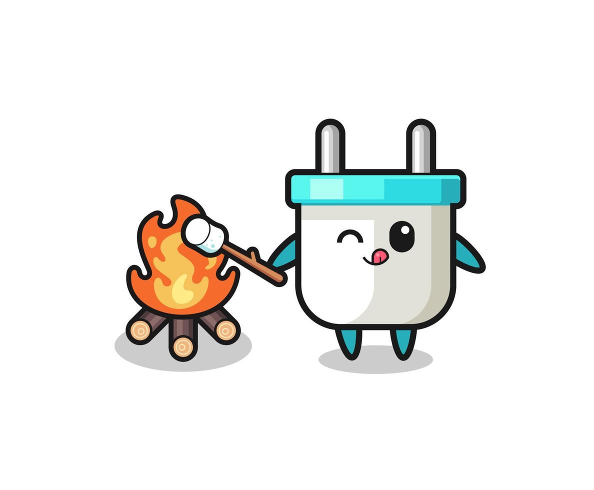 electric plug character is burning marshmallow vector