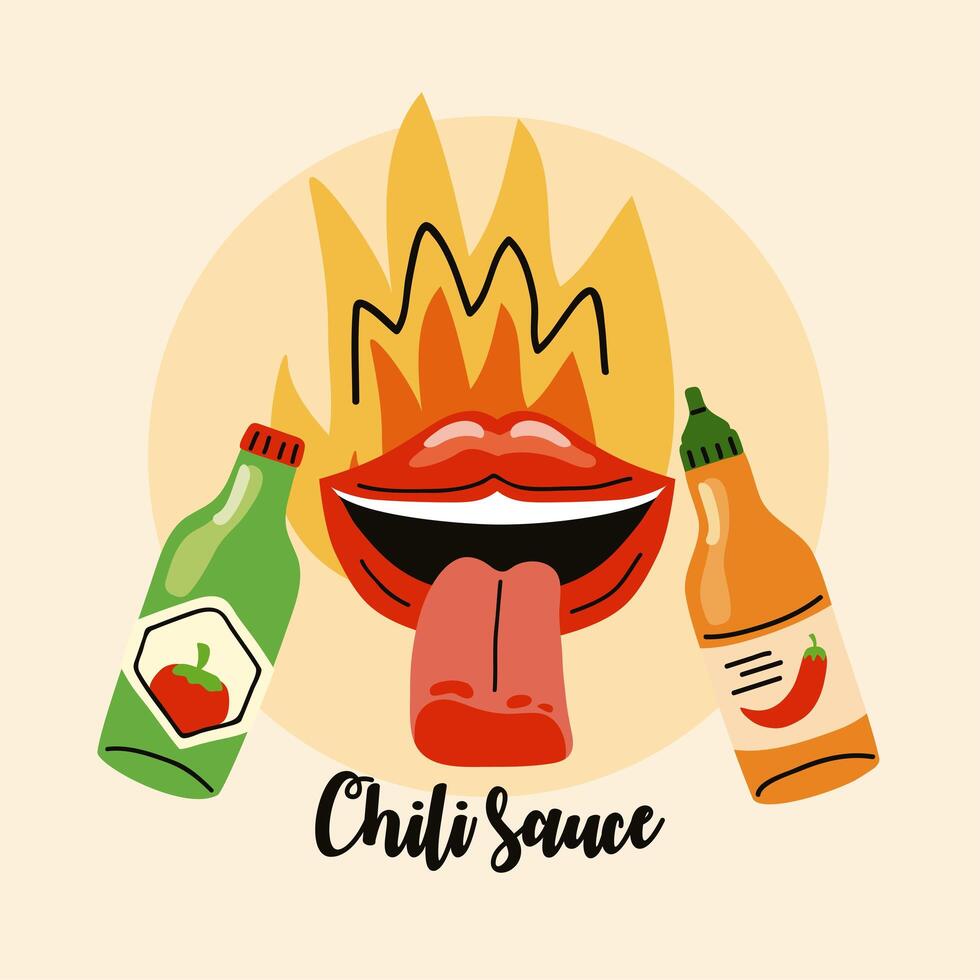 mouth onfire and chili sauces vector