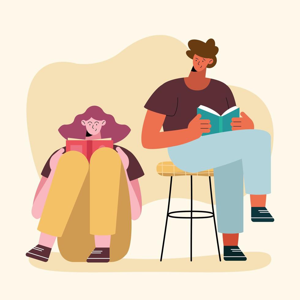 couple reading culture characters vector