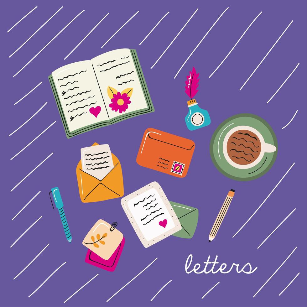 letters icons and coffee vector