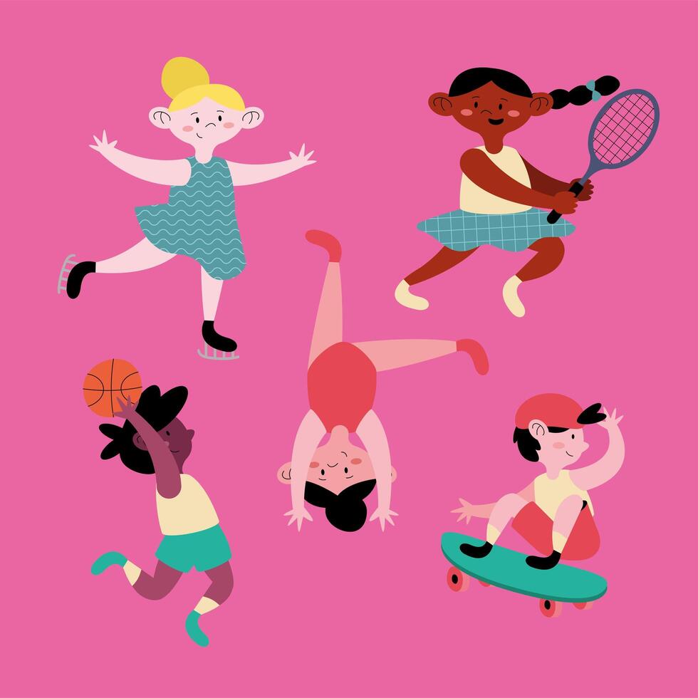 five kids practicing sports vector